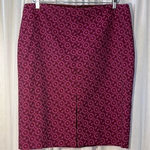 Boden Merlot & magenta geo print pencil skirt-front slit